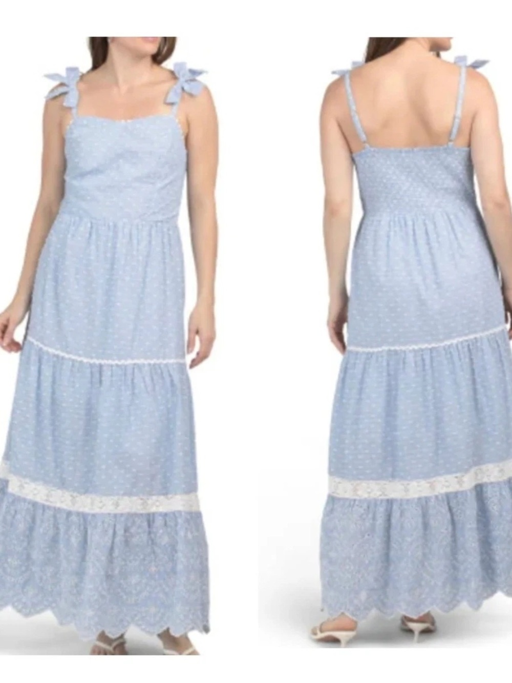Shabby Chic Light Blue Maxi Dress with White Trim